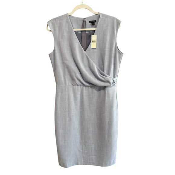 NWT Ann Taylor Blue Textured Stretch Side Tuck Wrap Sheath Dress Size 10 $159 - Picture 3 of 15